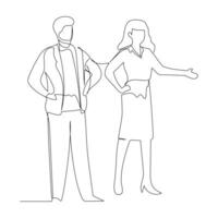 Simple continuous line drawing illustration of Businessman and businesswoman having a business discussion. Effective communication in business concept. vector