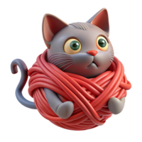 a cat tangled up in a ball of yarn, looking both frustrated and determined to escape png