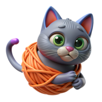 a cat tangled up in a ball of yarn, looking both frustrated and determined to escape png