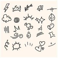 Set of cute pen line doodle element with illustration style doodle and line art vector