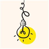 Light bulb with shining light with illustration style doodle and line art vector