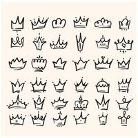 Line art king or queen crown with illustration style doodle and line art vector