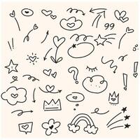 Set of doodle elements with illustration style doodle and line art vector