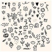 Set of doodle elements with illustration style doodle and line art vector