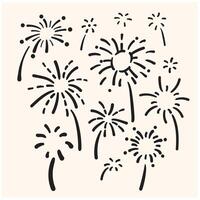 Set Fireworks with illustration style doodle and line art vector