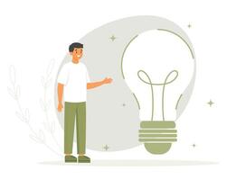 Man with huge lightbulb. Save energy concept vector