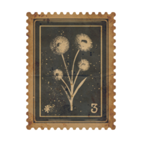 Vintage Botanical Dandelion Postage Stamp Design with Grunge Texture. Time-Worn Elegance for Scrapbooking png