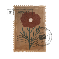 ancien botanique affranchissement timbre. vieux courrier cachet de la poste avec fleur isolé sur transparent Contexte png