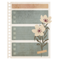 Vintage Scrapbook Sticky Notes with Flowers. Retro To Do-List Isolated on Transparent Background png