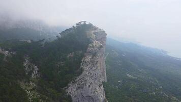 Felsen Shaan Kaya mit schier Wände und bewachsen mit Nadelbaum Wald, Krim video