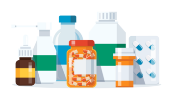 Group of Medicine bottles capsules illustration png