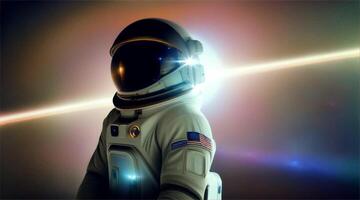 Animated view of an astronaut and an alien in a futuristic space encounter. video