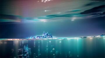 Animated fantasy silver ice castle under the sea video