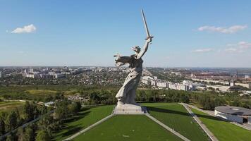 Drone view of the epic famous Soviet sculpture The Motherland Calls video