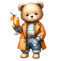 AIgenerated bear with orange juice and orange slices png