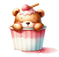 AIgenerated bear sleeping in a bucket with ice cream png