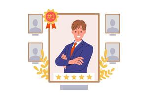 Man became best employee of month in corporation thanks to hard work and professional achievements vector