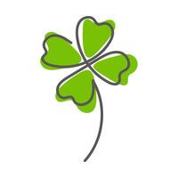 Line art clover four green leaf isolated on white background. St. Patrick day symbol vector