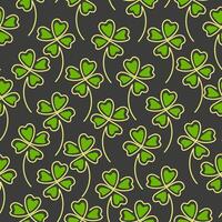 Line art clover four green leaf seamless pattern isolated on white background. St. Patrick day symbo vector