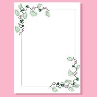 The image consists of a decorated border for a vertical card, the border has a vine with leaves and flowers, painted with a watercolor effect in soft colors vector