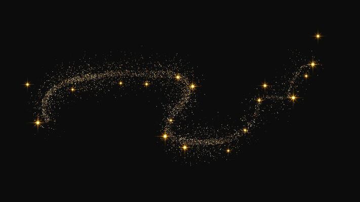Gold glittering confetti wave and stardust