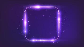 Neon rounded square frame with shining effects vector