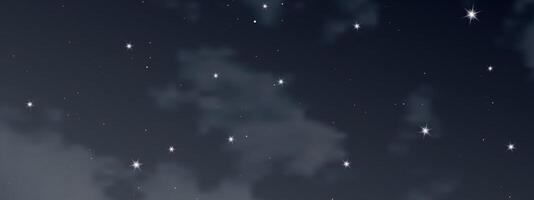 noche cielo con nubes y muchos estrellas vector