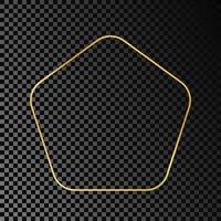 Gold glowing rounded pentagon shape frame vector