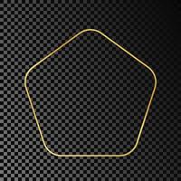 Gold glowing rounded pentagon shape frame vector