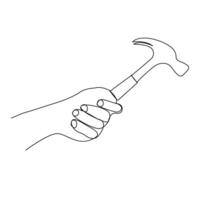 Hammer construction Continuous single one line drawing illustration vector