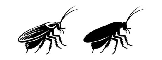 Cockroach black silhouettes, detailed and solid. Insect illustration set. Isolated on white backdrop Concept of pest control, infestation, home hygiene. For design, print, educational material vector