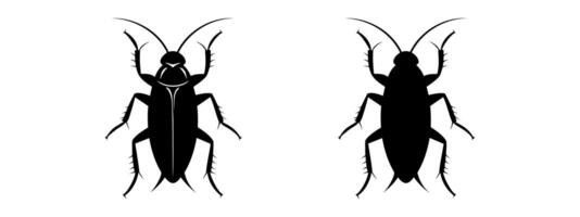 Cockroach black silhouettes, detailed and solid. Insect illustration set. White backdrop. Concept of pest control, infestation, home hygiene. For design, print, educational material. Top view vector