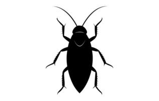 Black silhouette of a cockroach isolated on white backdrop. illustration. Top view. Pest control and infestation concept for design, print and educational material. vector