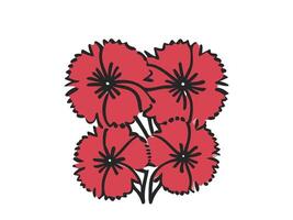 Stylized red poppies illustration. Simplified floral design with bold outlines. Concept of flowers, remembrance, natural simplicity, and graphic botanical art. Isolated on white background. vector