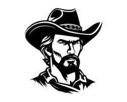 vaquero retrato en negro y blanco. monocromo de un hombre con un sombrero y barba. aislado en blanco antecedentes. concepto de occidental cultura, masculino estilo, Clásico americana. vector