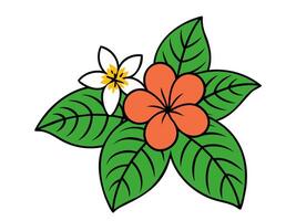 ilustración de tropical flores con verde follaje. vibrante floral acuerdo. concepto de tropical clima, verano vibras, botánico arte, de la naturaleza belleza. aislado en blanco antecedentes. vector