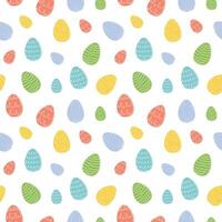 Seamless pattern of colorful Easter eggs with hand-drawn details. Continuous one line drawing. Isolated on white background. Festive design. Easter decoration, wrapping paper, greeting, textile, print vector