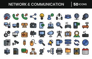 Network And Communication Filled outline Icons Set. vector