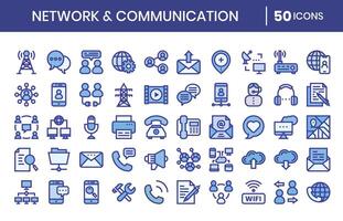 Network And Communication blue color Icons Set. vector