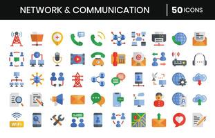 Network And Communication Flat Icons Set. vector