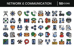 Network And Communication Filled outline Icons Set. illustration. vector