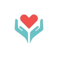 Logo illustration of hands holding a heart, representing charity and support. vector