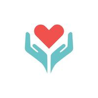 Logo illustration of hands holding a heart, representing charity and support. vector