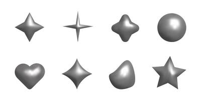 3D shapes y2k style metal element. vector