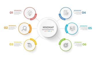 Infographic template for business. 6 Steps Modern MindMap diagram with rectangle topics, presentation infographic. vector