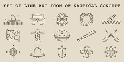 set of nautical icon line art illustration template graphic design. bundle collection of various marine sign or symbol for sailor and navy concept vector