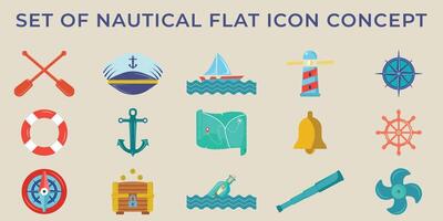 set of nautical flat icon color illustration template graphic design. bundle collection of various marine sign or symbol for sailor and navy concept vector