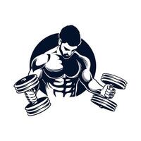 illustration of a man with gym dumbbells in silhouette style vector