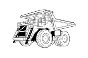 illustration of a mining truck in black and white vector