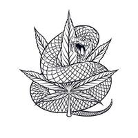 ilustración de marijuana hojas con serpientes con negro y blanco líneas vector